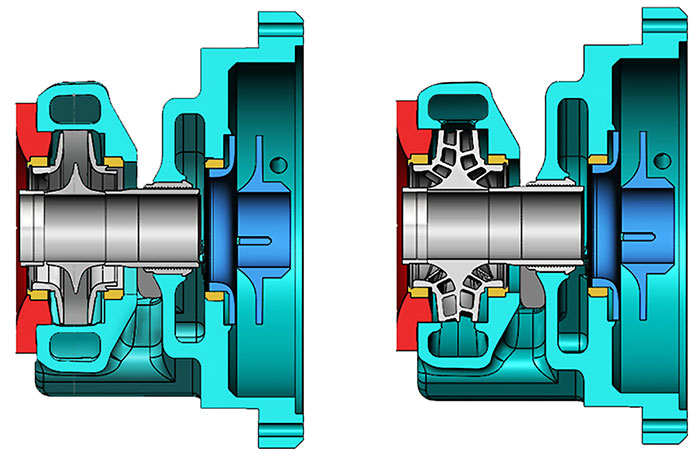 Original versus upgraded 1st stage impeller design
